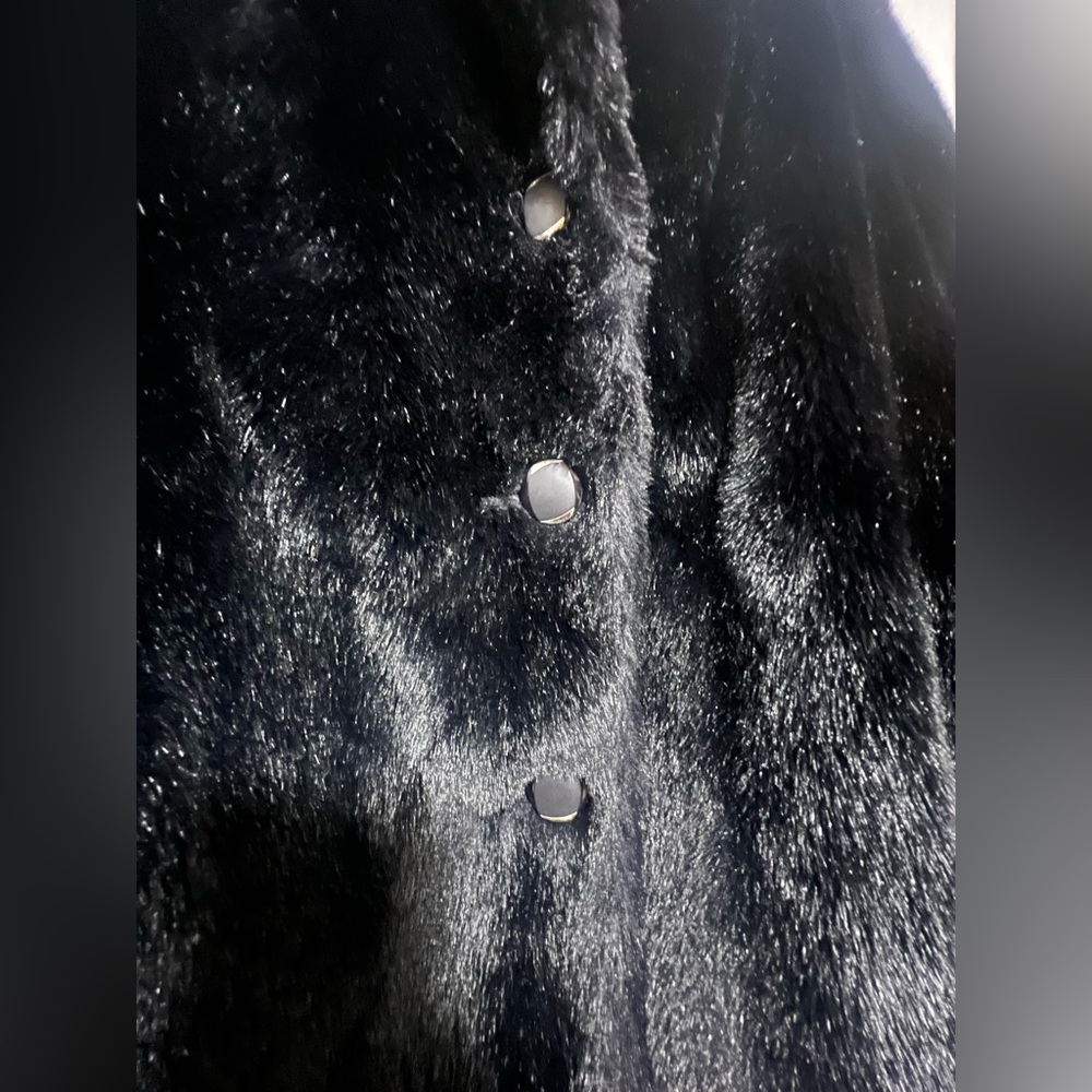 Vintage Hillmoor NY Tissavel France Faux Fur Jacket Coat Black Union Made Winter - Picture 9 of 14